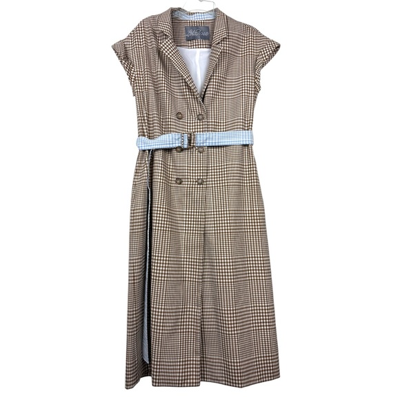 Lela Rose Plaid Wool Belted Sleeveless Double Breasted Dress - Picture 2 of 8